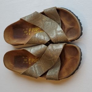 Papillio by Birkenstock Gold Metallic Snakeskin Daytona Leather Sandals 8